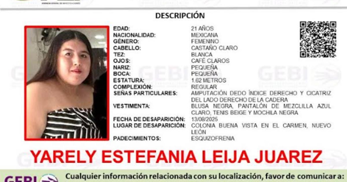 Buscan A Joven Mujer Con Esquizofrenia; desapareció en nl